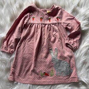 Baby Boden Bunny Easter Dress Pink Long Sleeve Cotton 6-12 Months